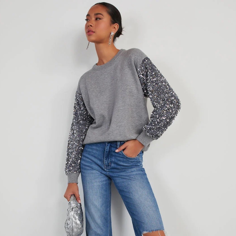 Vici Hairos Sequin Contrast Grey Sweater